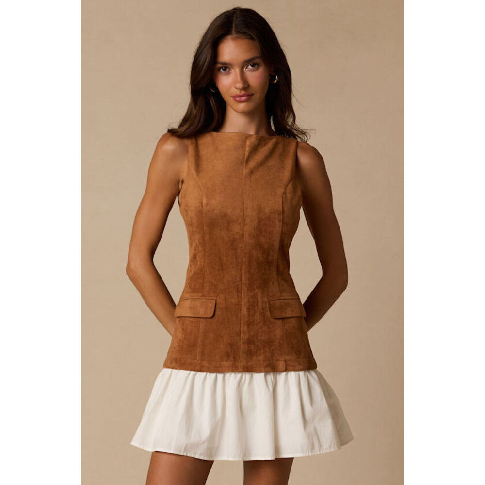 Lulus Rana Light Brown Suede Drop Waist Mini Dress - Size M